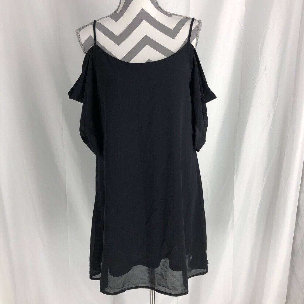 Sheer Black Dress Large Lined Cold Shoulders- Spaghetti Strap And Short Sleeve
